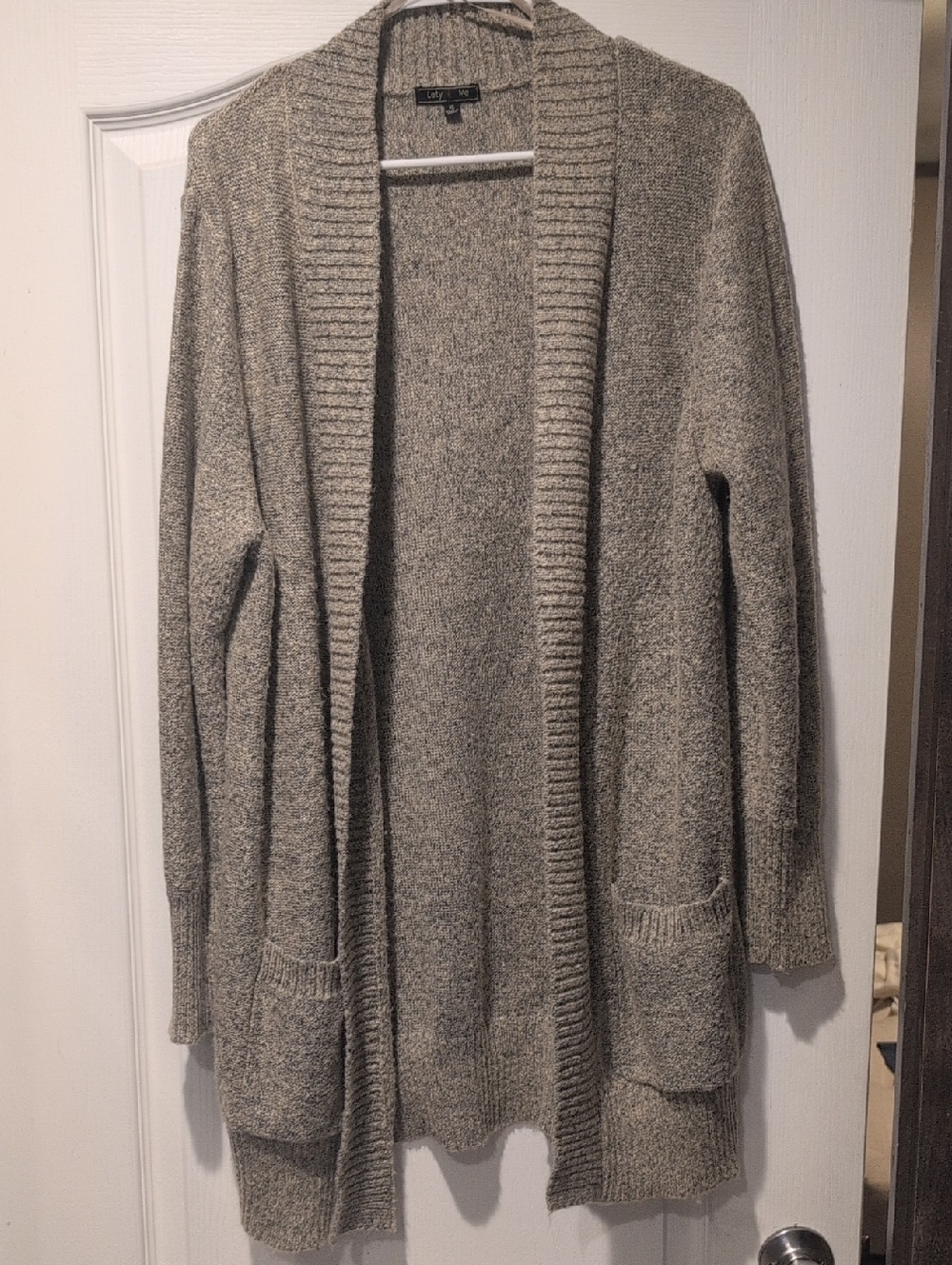 LOFT Heather Taupe Open-Front Long Cardigan